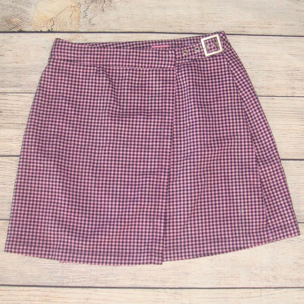 Pink Black Check Wrap Buckle Mini Skirt S